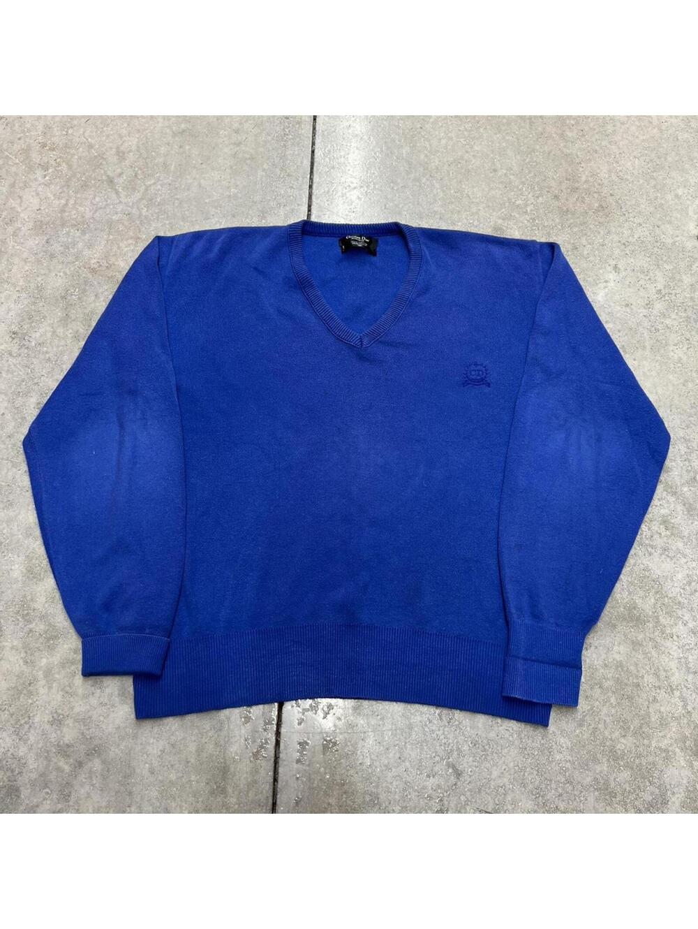vintage christian dior monsieur made in usa blue v neck sweater size medium